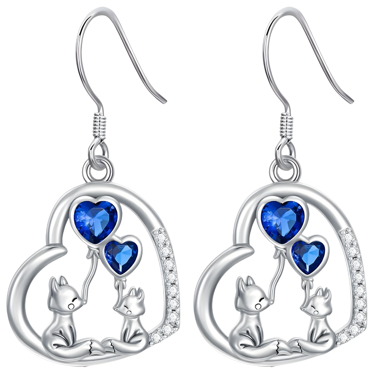 Blue Heart Fox Necklace and Earrings Set – Zinc Alloy Rhinestone Animal 1238
