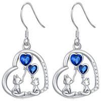 Blue Heart Fox Necklace and Earrings Set – Zinc Alloy Rhinestone Animal 1238