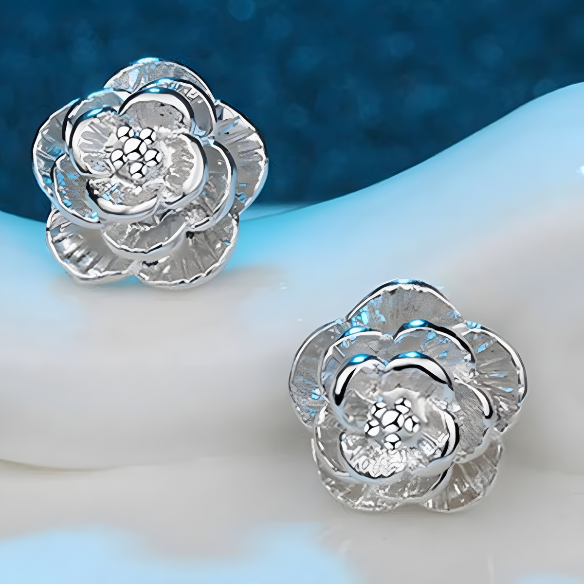 Solid 925 Sterling Silver Flower Stud Earrings for Women, Pretty Rose Floral 470