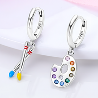Artist Palette & Brush Drop Earrings Women Rhodium-Plated Alloy Multicolor 1465