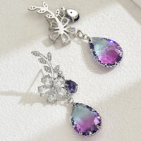 Statement Drop Earrings for Women Silver Plated, Purple & Clear CZ Crystals 294