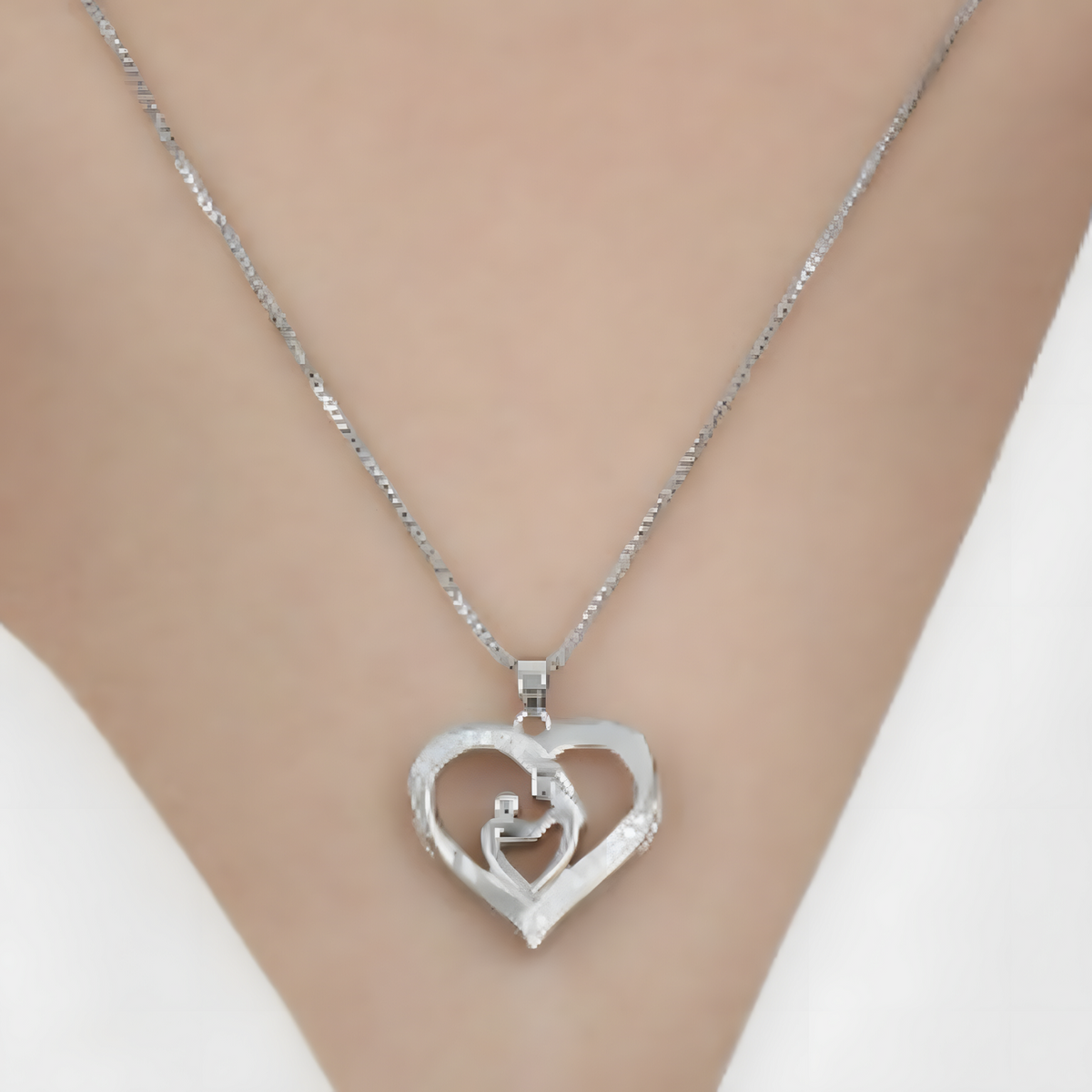Mother & Child Heart Sterling Silver Necklace - Mother's Day Gift & Beyond! B76