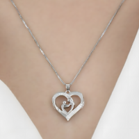 Mother & Child Heart Sterling Silver Necklace - Mother's Day Gift & Beyond! B76