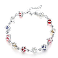 Silver Tone Cube Charm Bracelet with Colourful Rhinestone Crystals 417