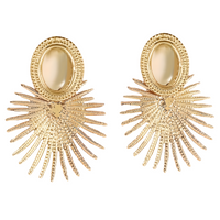 Vintage Gold Sunburst Clip-On Earrings Women – 8cm Irregular Oval Iron Alloy 780