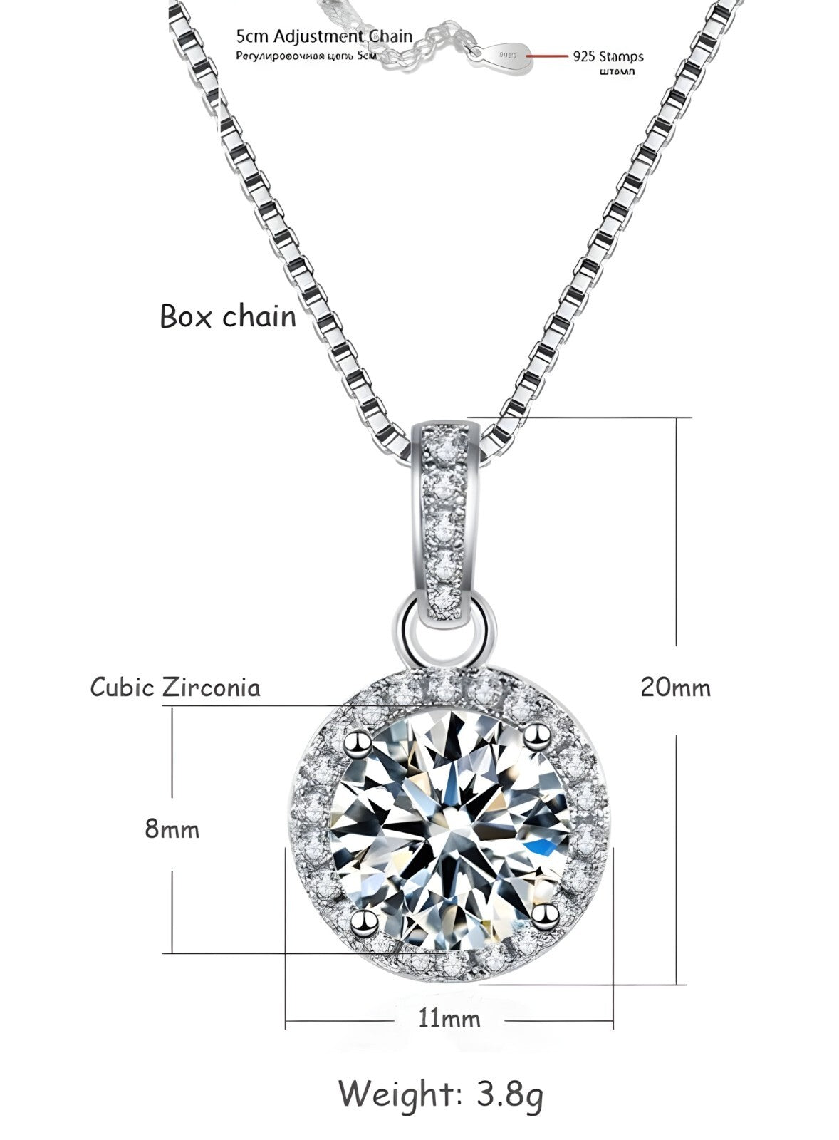 925 Sterling Silver Fine Round AAA Zircon Pendant Necklaces Women Jewelry 273
