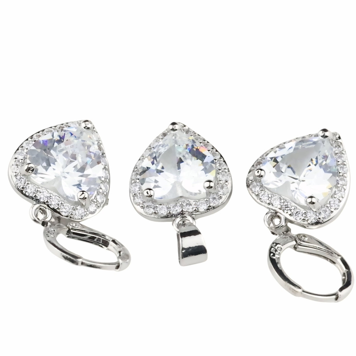 Heart Halo Necklace & Earrings Set -Sparkling Heart Pendant with Halo Cubic 1485