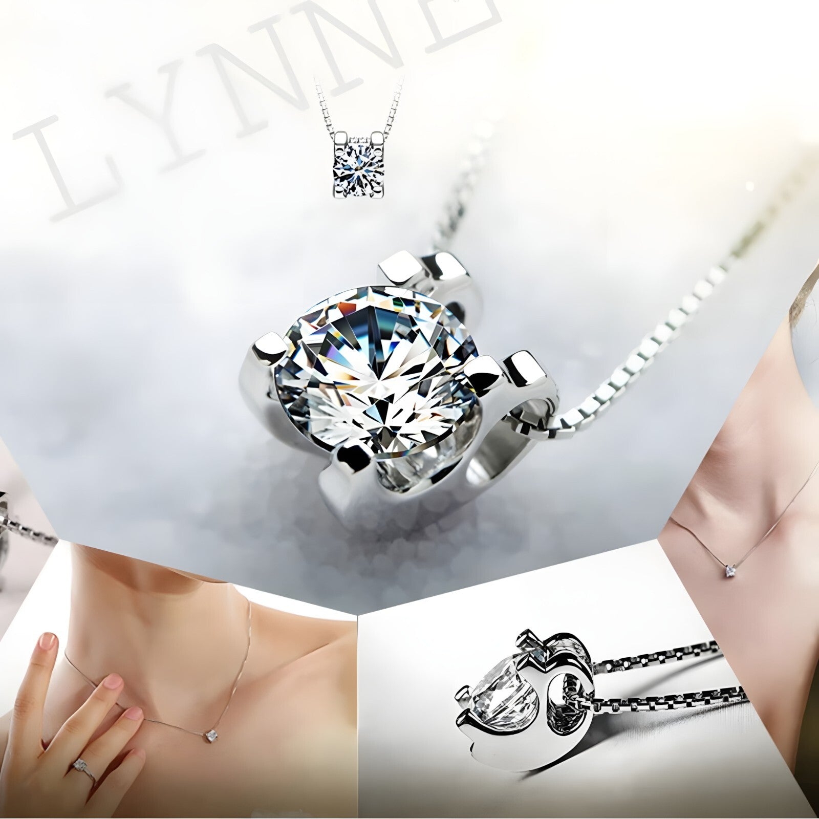 925 Sterling Silver Necklace Round Cubic Zirconia Pendant, Women's Jewellery 272