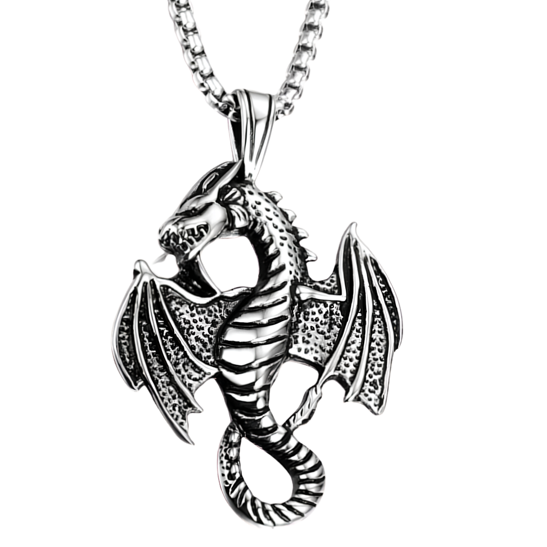 Winged Dragon Pendant Necklace, 60 cm Gothic Fantasy Chain Detailed 54 mm 1887