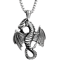 Winged Dragon Pendant Necklace, 60 cm Gothic Fantasy Chain Detailed 54 mm 1887