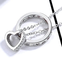Sterling Silver Heart Circle Pendant Necklace Women Real 925 Silver Chain 282
