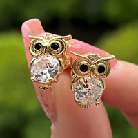 Cute Owl Copper Alloy Stud Earrings with Cubic Zirconia for Women & Girls 459