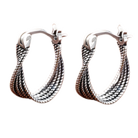 S925 Sterling Silver Twisted Huggie Hoop Earrings Women, Small Vintage Rope 617
