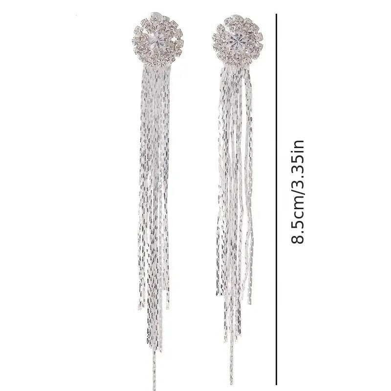 Full Shiny Rhinestone Tassel Design Long Dangle Earrings Luxury Elegant Style 97