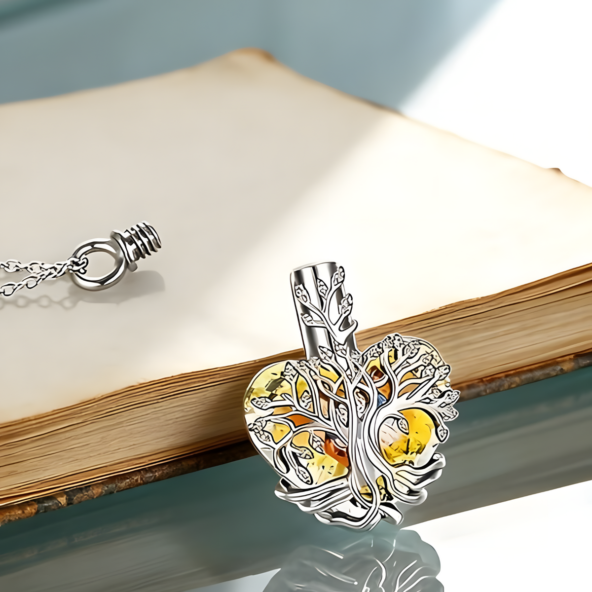 Love Life Tree Cremation Pet Necklace-Memorial Urn Pendant for Ashe Crystal B259