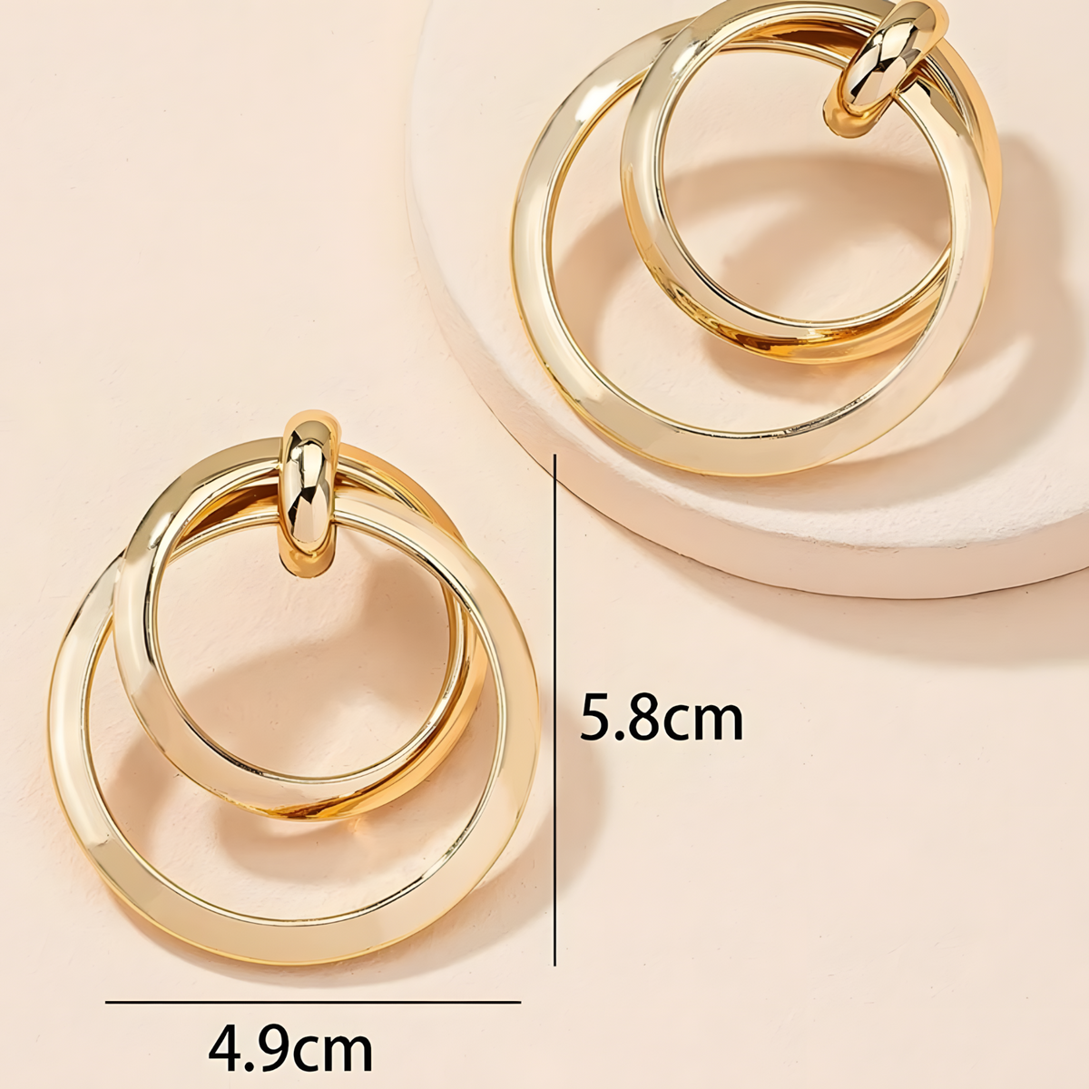 Oversized Double Ring Hoop Earrings Gold Plated Statement Drop Earrings 1396