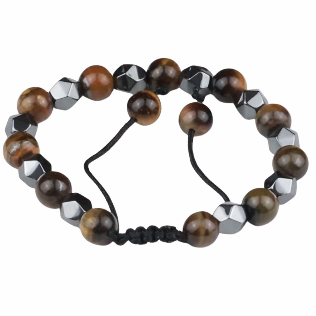Brown 8mm Tiger Eye Beaded Bracelet Adjustable Macrame Bracelet Unisex 1353