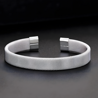 Wide Mesh Cuff Bracelet for Women - Adjustable Open Bangle, 6.5cm Diameter 1813