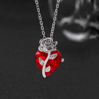 Heart-Rose Pendant Necklace - Faceted Heart Crystal Pendant Rose Accent 1317