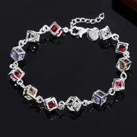 Silver Tone Cube Charm Bracelet with Colourful Rhinestone Crystals 417