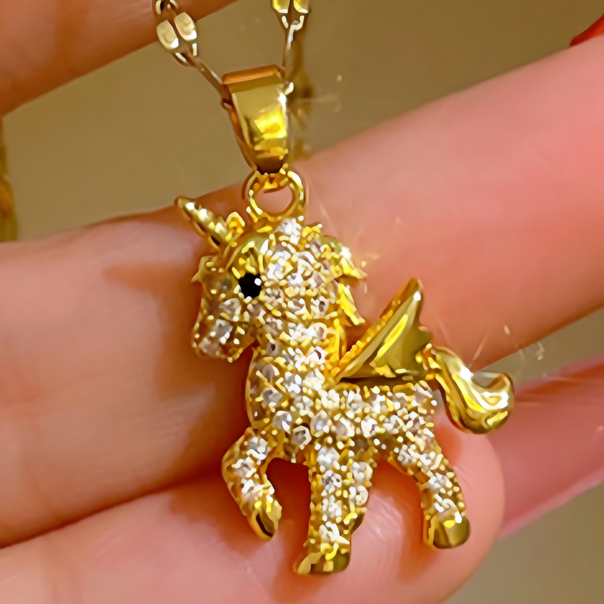 Cute Unicorn Pendant Necklace for Women – Copper Alloy Gold-Plated Animal 1150