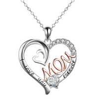 “I Love You Mom Forever” Heart Pendant Necklace – Cubic Zirconia Crystal B86