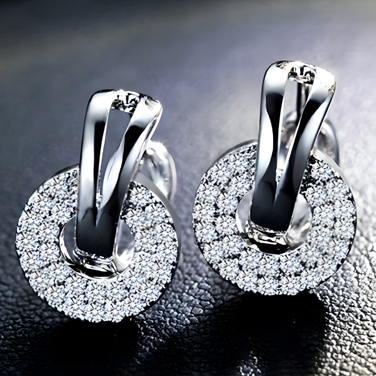 925 Sterling Silver Dangle Hoop Earrings – Unique Interlocking Circles Stone 315