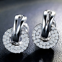 925 Sterling Silver Dangle Hoop Earrings – Unique Interlocking Circles Stone 315