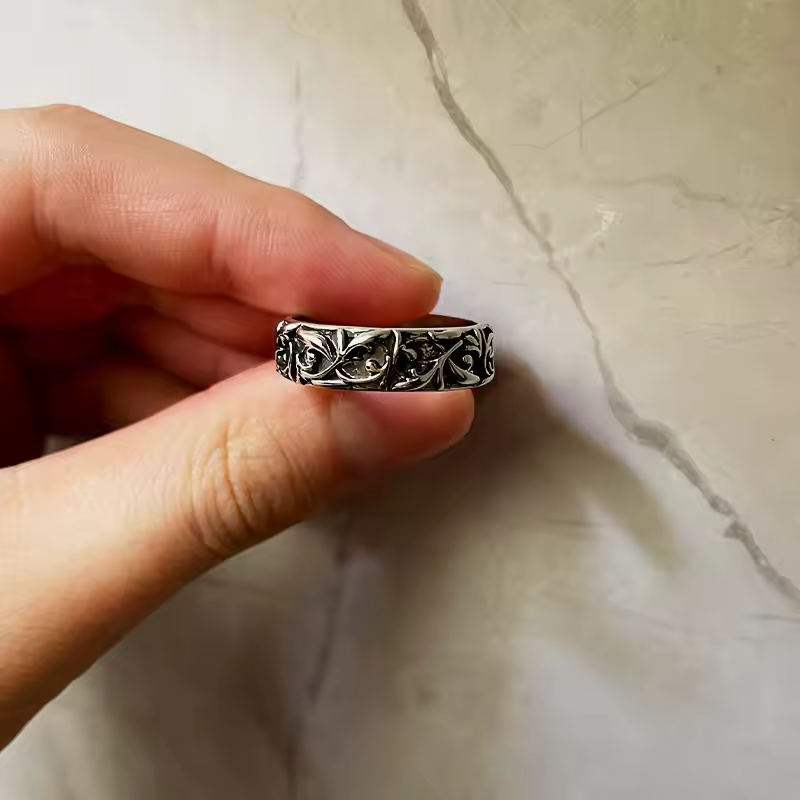 Retro Vine Band Ring For Women, Adjustable Open Ring, Silver Plated Zinc B328