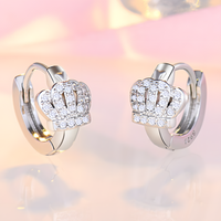 Royal Crown Crystal Hoop Earrings Copper Alloy 925 SilverPlated Huggie Hoop 1027