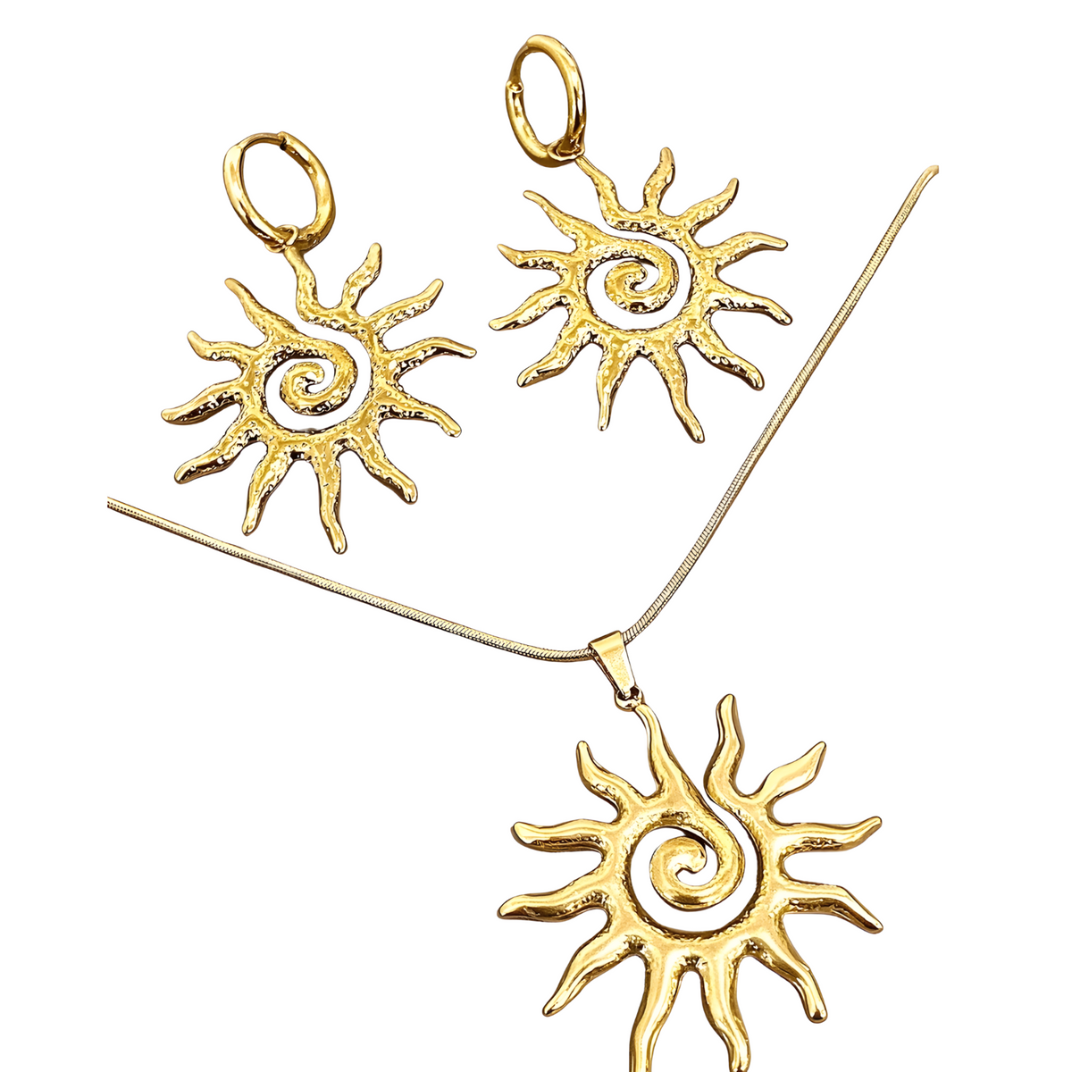 Unified Jewellery Gold Tone Sun Spiral Necklace And Earrings Set For Women 1714