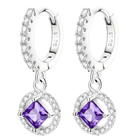 925 Sterling Silver Crystal Dangle Earrings Elegant Square Stone Jewelry  565