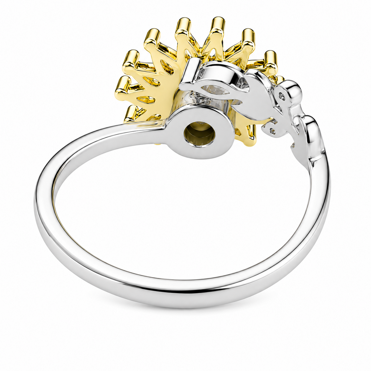 Two Tone Sunflower Ring Adjustable Open Ring with Clear Marquise Stone 1586
