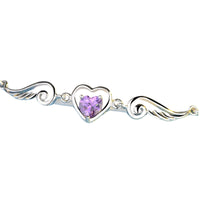 Unified Jewellery Sterling Silver Angel Wing Heart Necklace, Purple Crystal 329