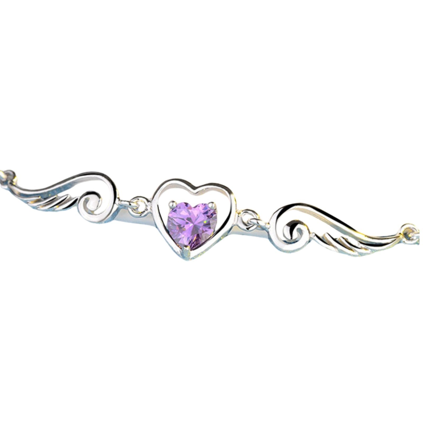 Unified Jewellery Sterling Silver Angel Wing Heart Necklace, Purple Crystal 329