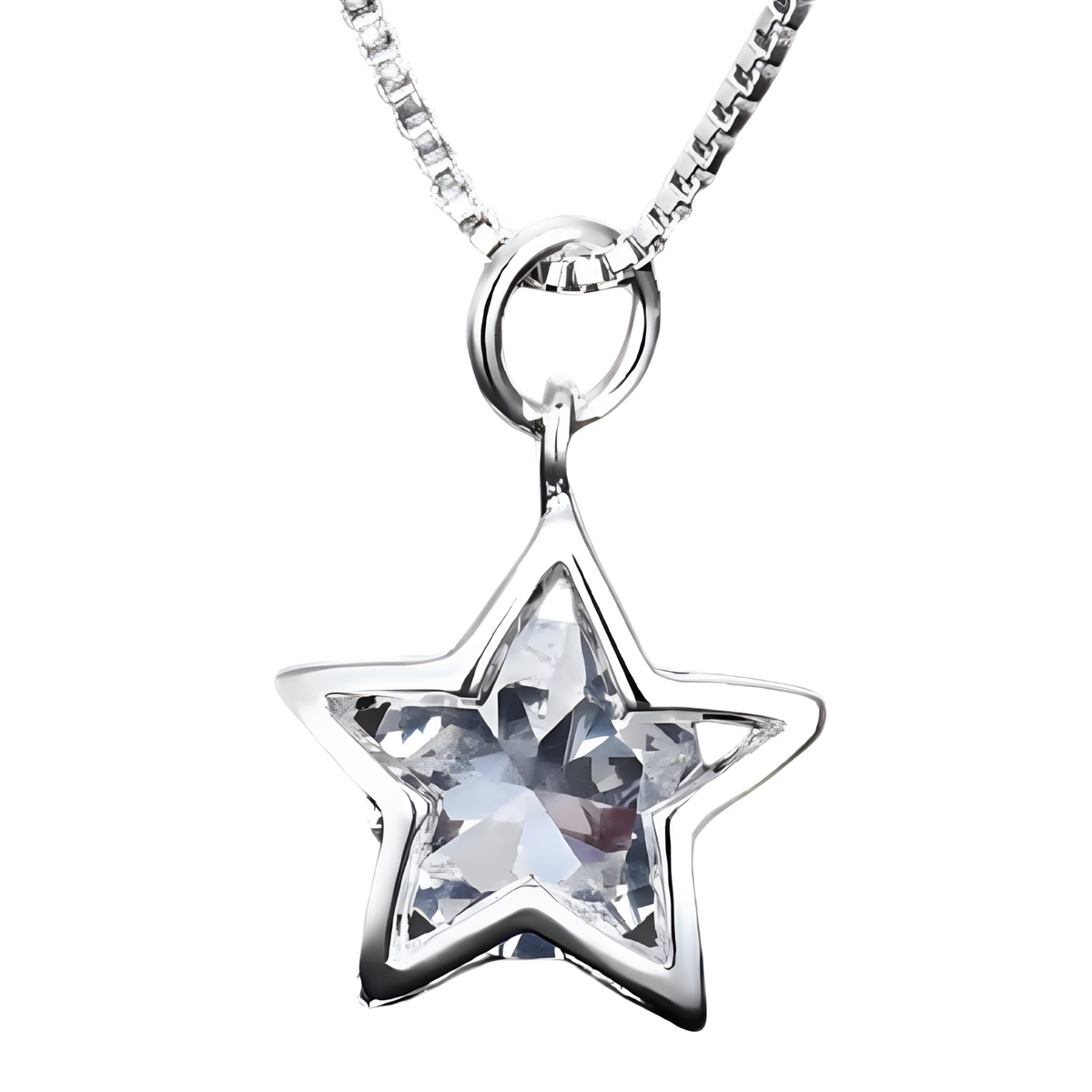 Star Crystal Pendant Necklace, 45cm Link Chain, Silver Colour Y2K Party 1794