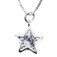 Star Crystal Pendant Necklace, 45cm Link Chain, Silver Colour Y2K Party 1794