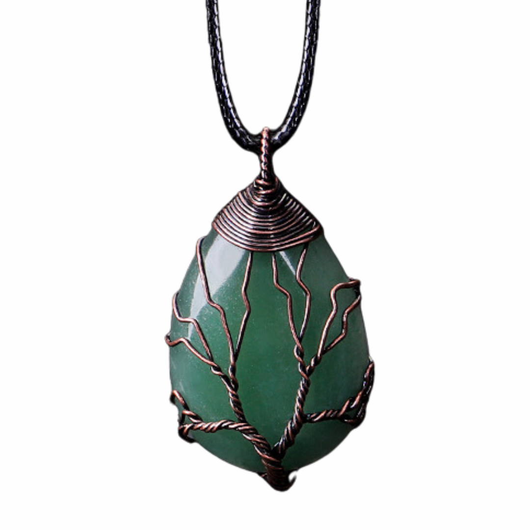 Green Tree Of Life Pendant Necklace Women Oval Gemstone Statement Healing 1346