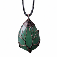 Green Tree Of Life Pendant Necklace Women Oval Gemstone Statement Healing 1346