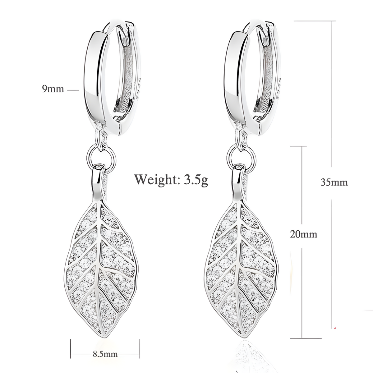 Elegant Leaf Drop Earrings Women - Sterling Silver 925, Sparkling CZ Crystal 300