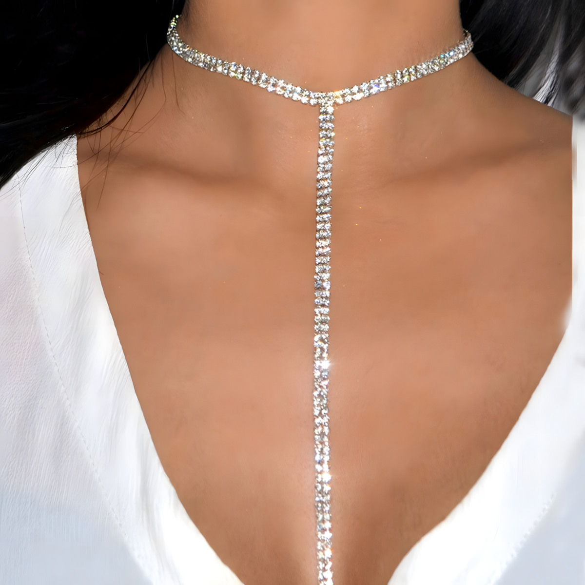 Sparkling Rhinestone Y-Shape Choker Necklace For Women Party Fashion Jewelry 436
