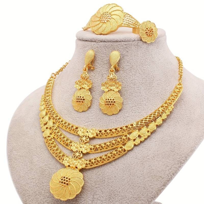 5-Piece Traditional Bridal Jewellery Set: Earrings, Necklace, Bracelet, Ring 109