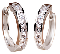 Brass & Cubic Zirconia Huggie Hoop Earrings Channel-Set Princess-Cut Stones 857