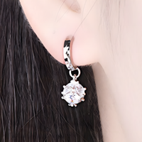 925 Silver Hoop Earrings for Women Geometric Cube Drop Design Cubic Zirconia 915