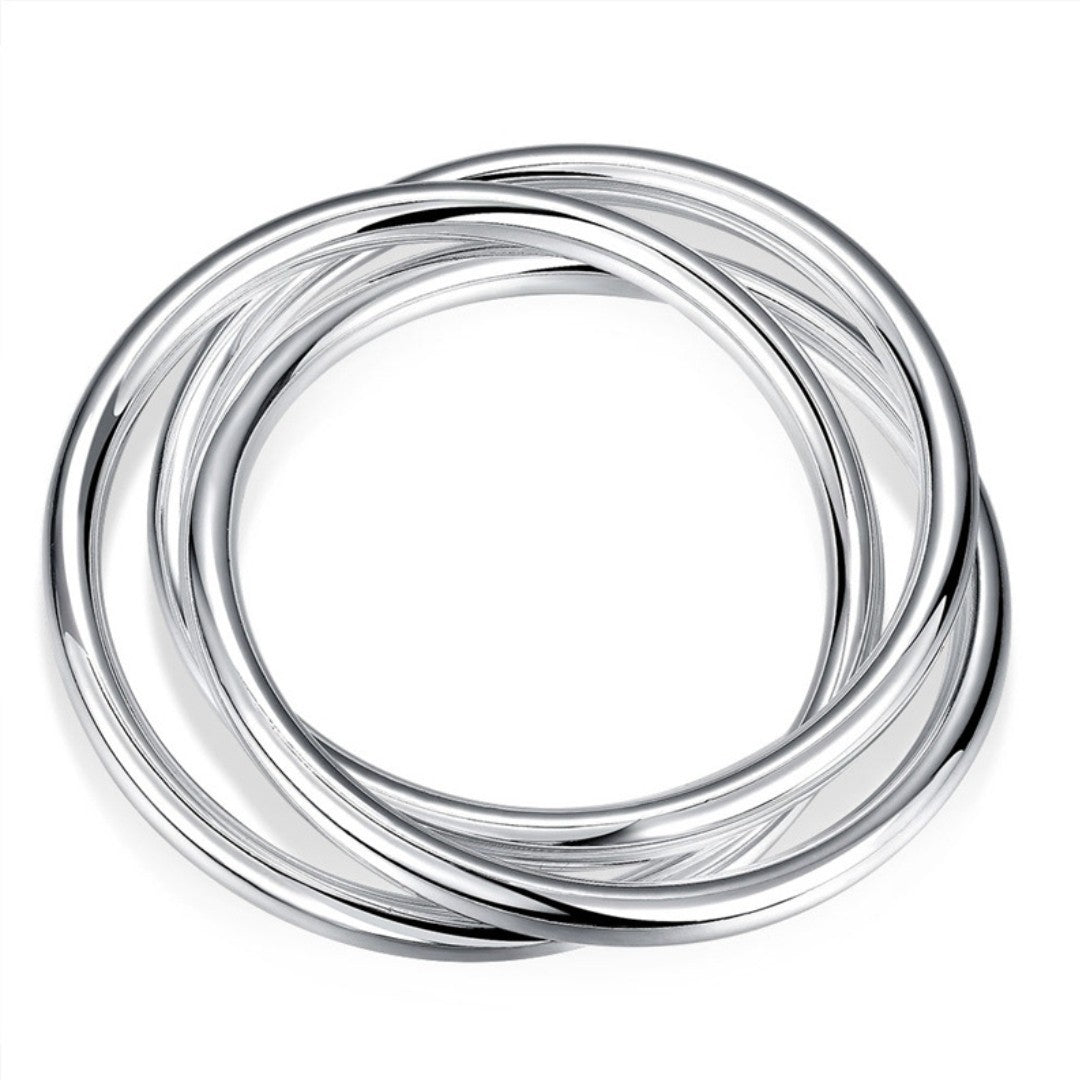 925 Sterling Silver Interlocking Trio Circle Bangle Bracelet- Linked Rings 396