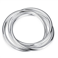 925 Sterling Silver Interlocking Trio Circle Bangle Bracelet- Linked Rings 396