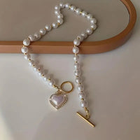 Elegant Faux Pearl Beads Heart-Shaped Pendant Necklace Women Baroque Style 81 UK