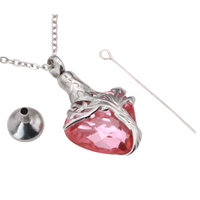 Heart Tree of Life Urn Necklace Crystal Funnel Filler 316L Stainless Steel B210