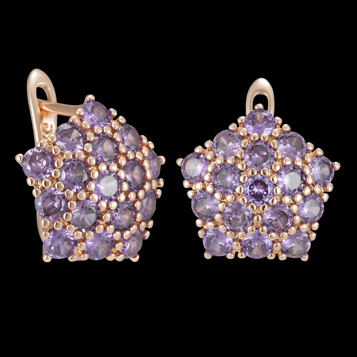 Purple Natural Zircon Cluster Drop Earrings for Women Copper Base Rose Gold 1299