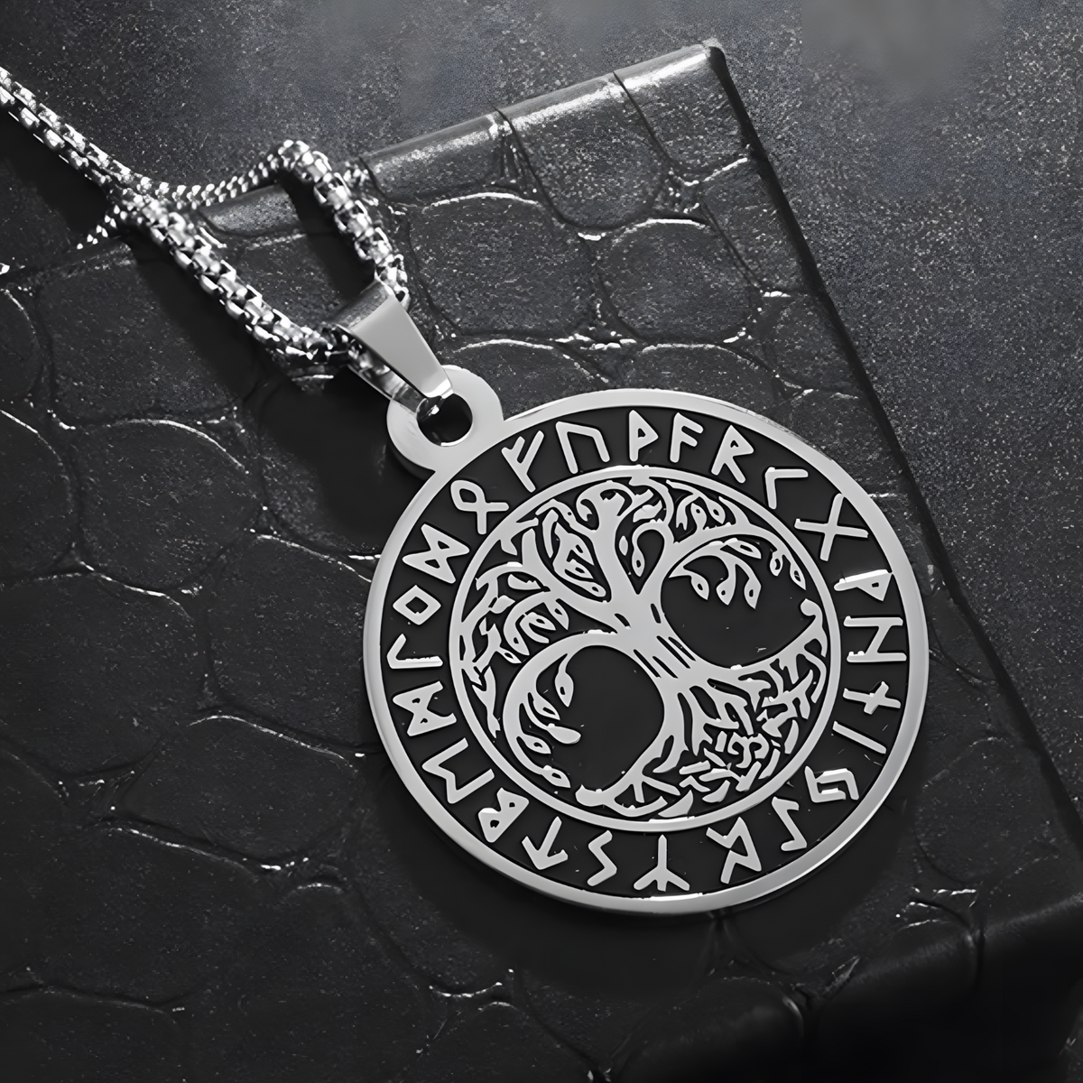 Viking Tree of Life Pendant Necklace for Men-Stainless Steel Nordic Circle- 1066
